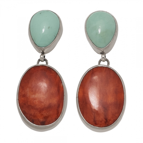 Navajo earrings BO329 in turquoise and spondylus - Harpo Paris