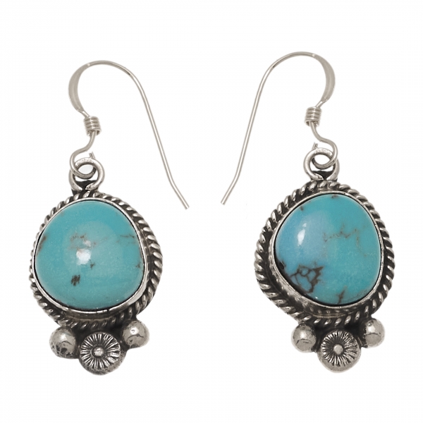 Boucles d'oreilles Navajo BO332 en turquoise et argent - Harpo Paris