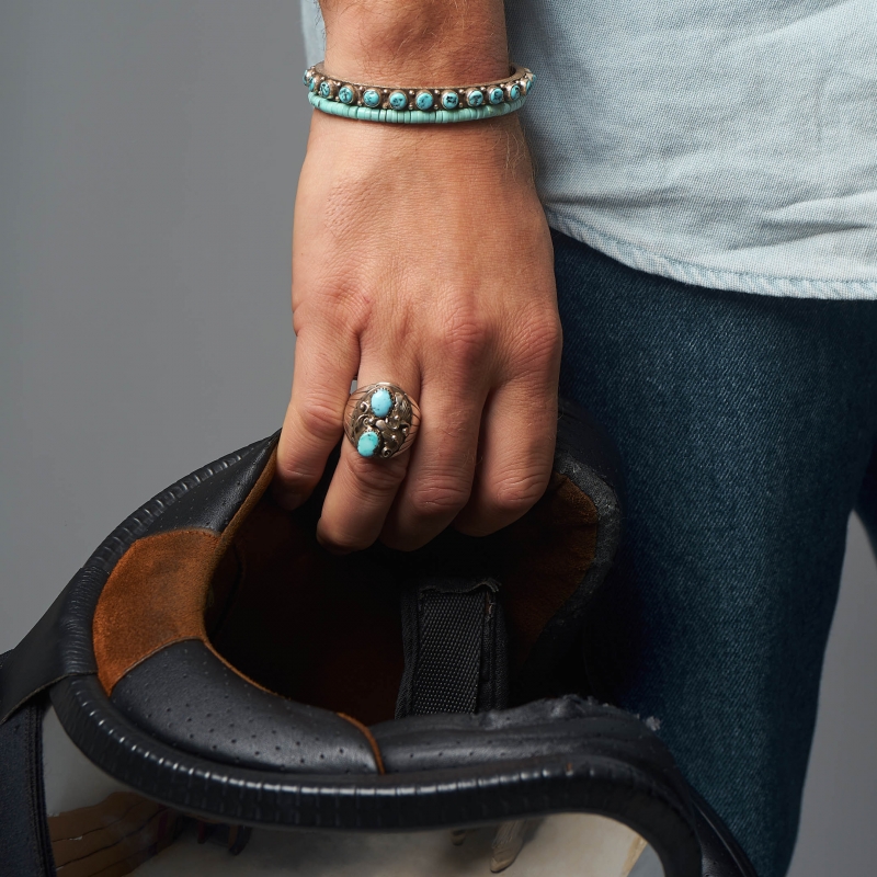 Navajo ring for men BA1193 in turquoise and silver - Harpo Paris