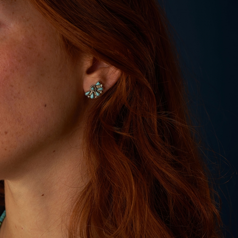 Zuni earrings BO335 in turquoise and silver - Harpo Paris