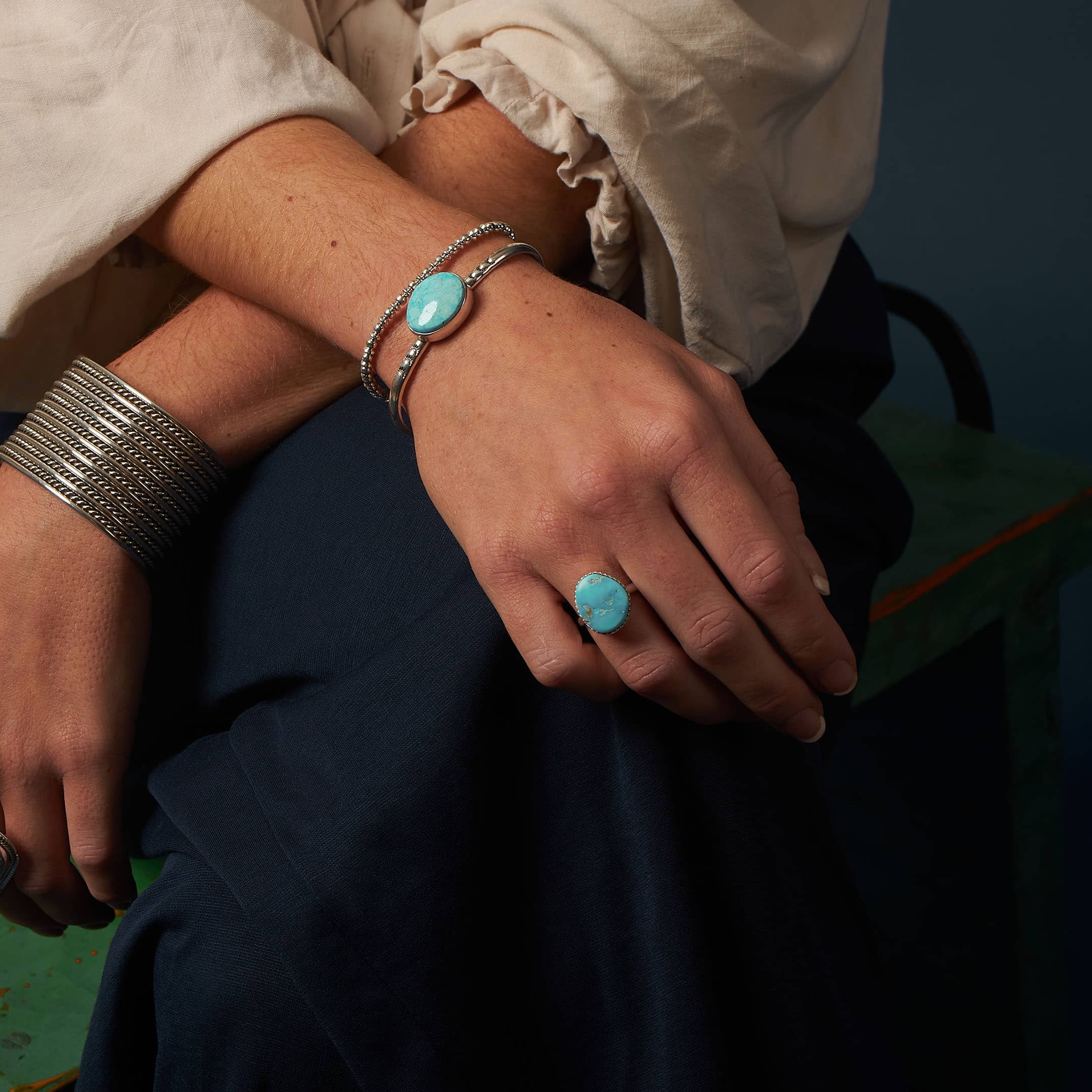 Navajo beads bracelet in silver BR716 - Harpo Paris