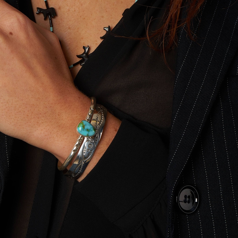 Navajo bracelet BR739 in turquoise and silver - Harpo Paris