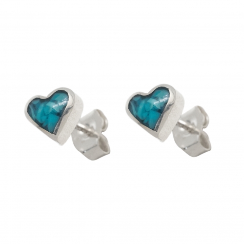 Puces d'oreilles en forme de coeur en turquoise et argent - Harpo Paris