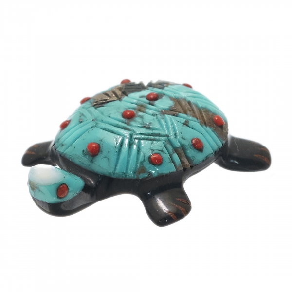 Fétiche Zuni FE169, tortue en jais et turquoise - Harpo Paris