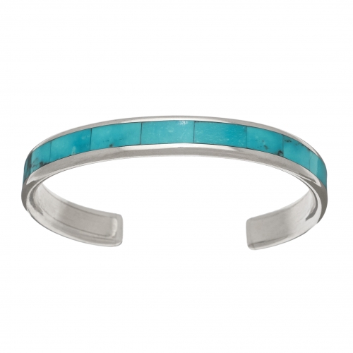 Bracelet Zuni en argent BR733 marqueté de turquoise - Harpo Paris