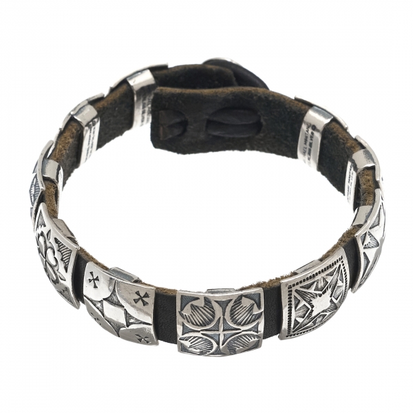 Navajo bracelet BR759 silver conchos on leather - Harpo Paris
