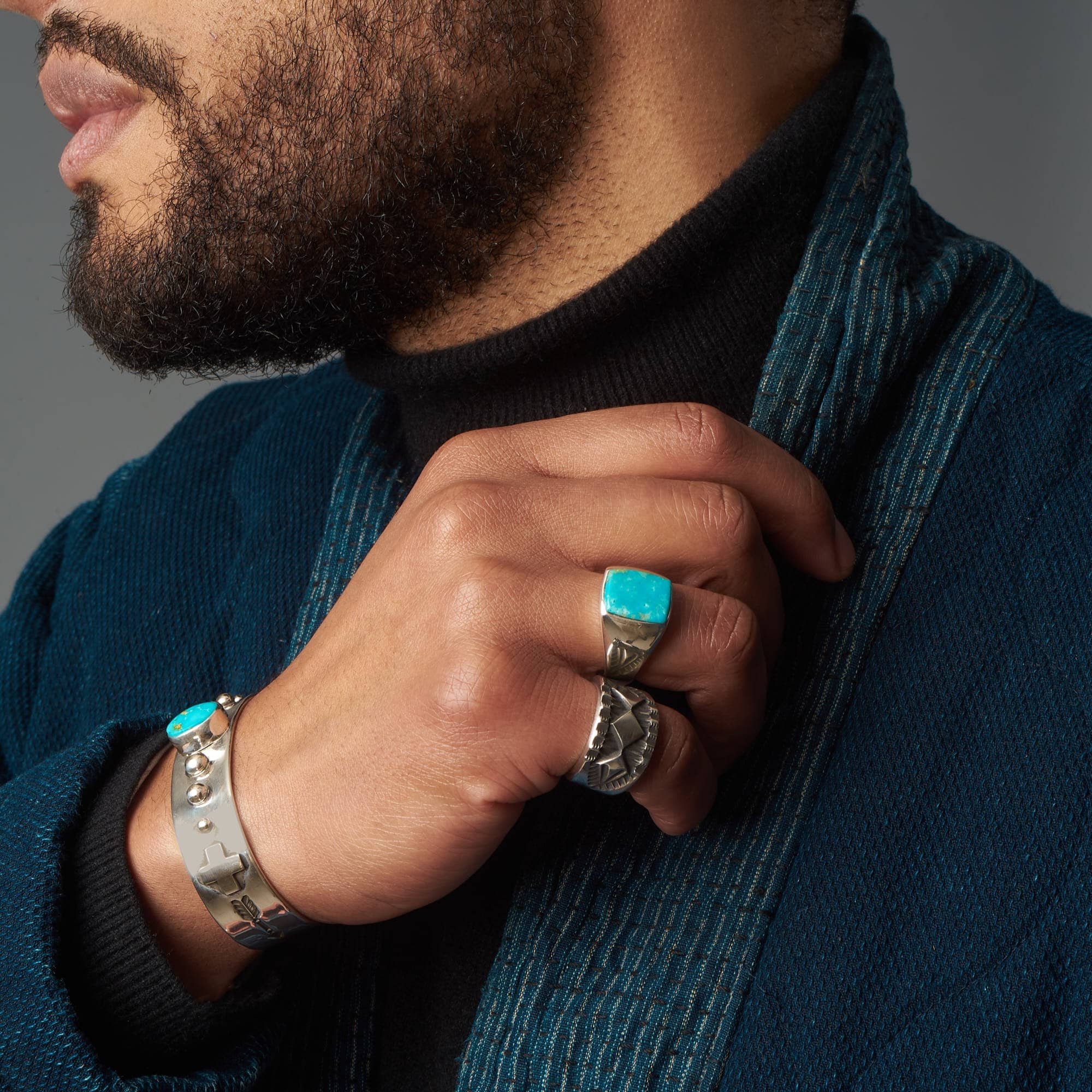 Bracelet Navajo BR753 homme en turquoise et argent - Harpo Paris