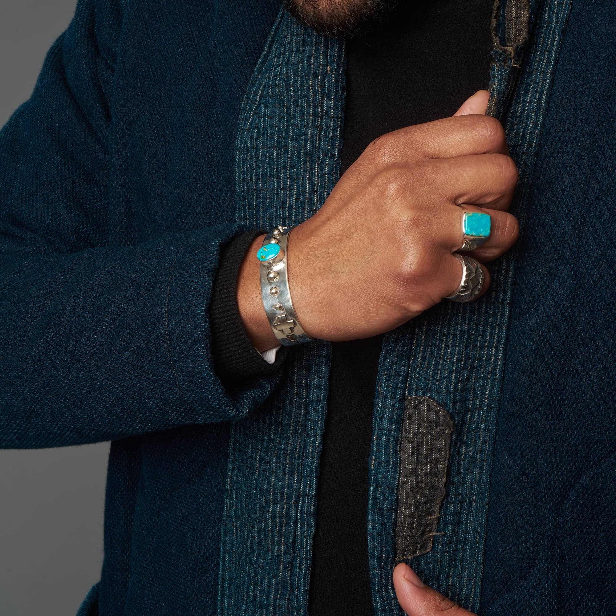 Bracelet Navajo BR753 homme en turquoise et argent - Harpo Paris