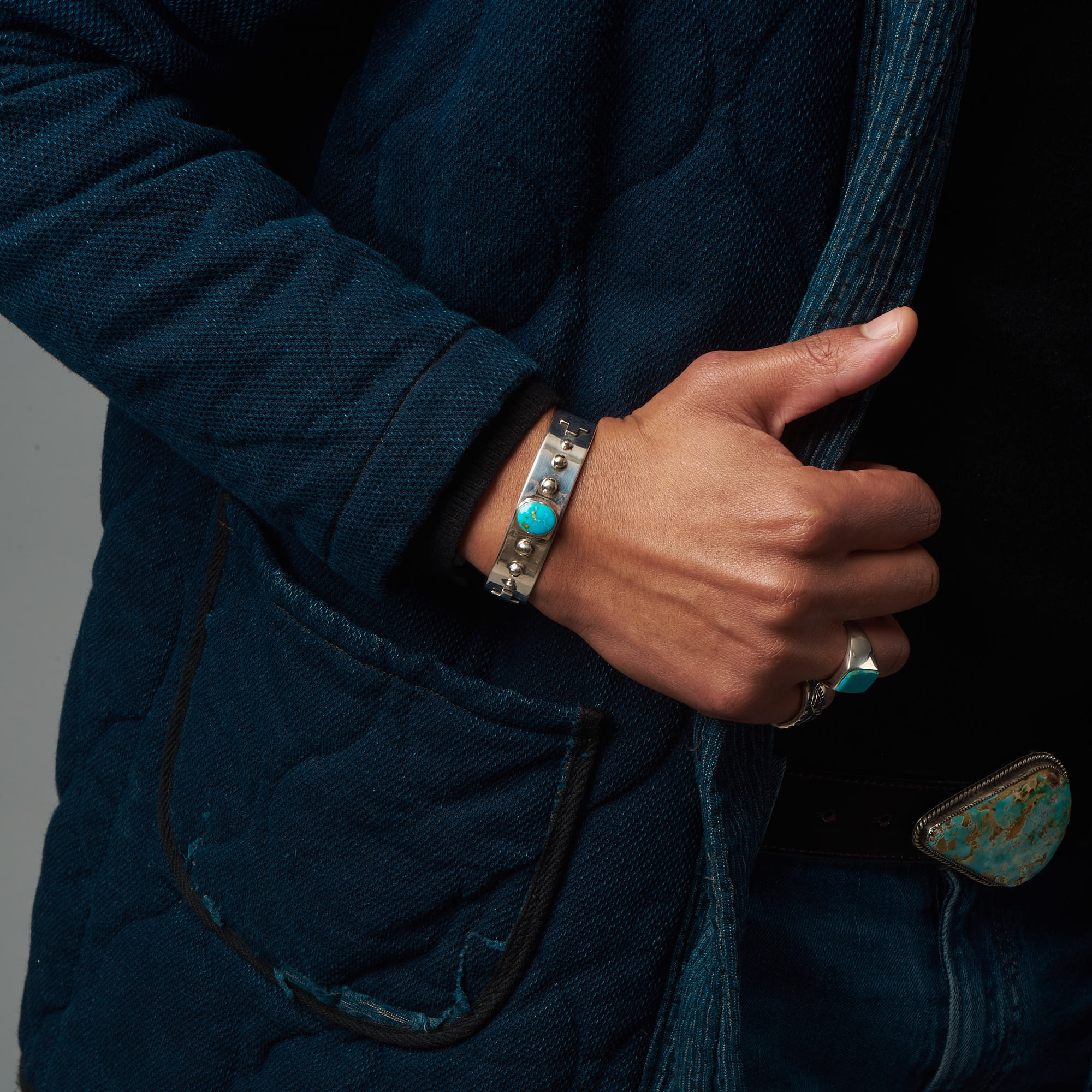Bracelet Navajo BR753 homme en turquoise et argent - Harpo Paris