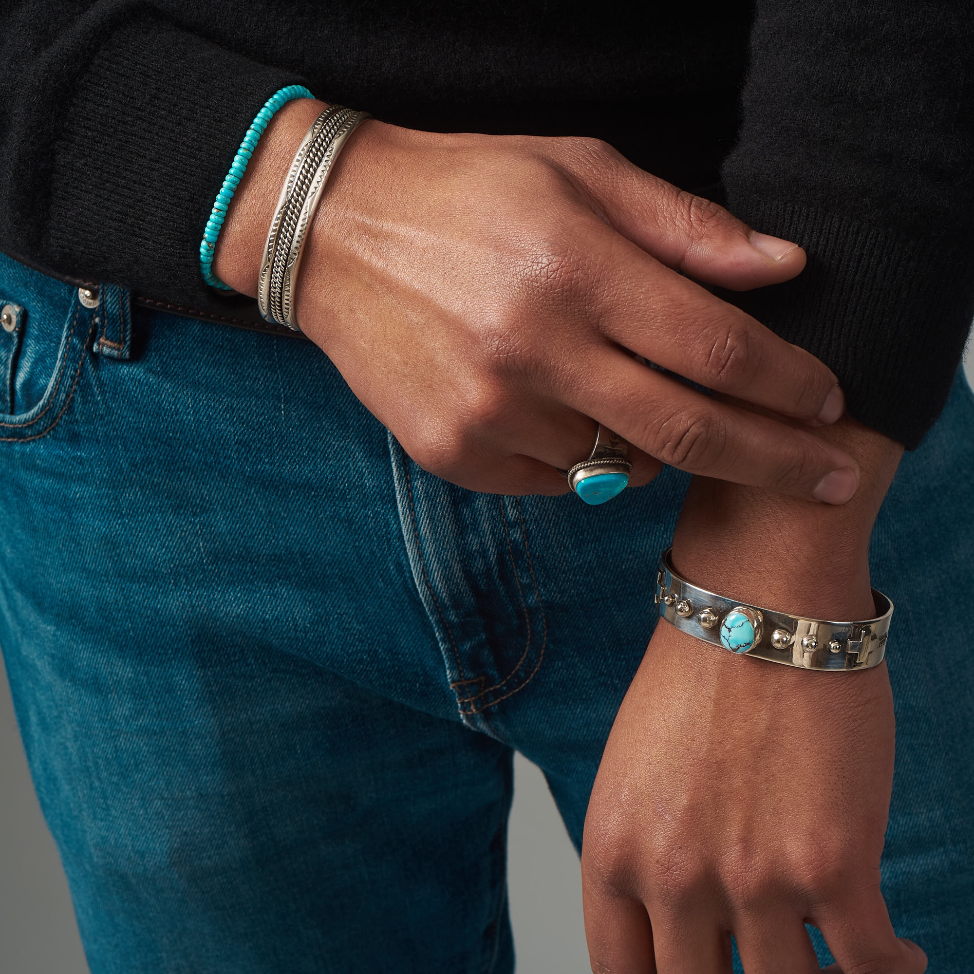 Navajo bracelet for men BR754 in turquoise and silver - Harpo Paris