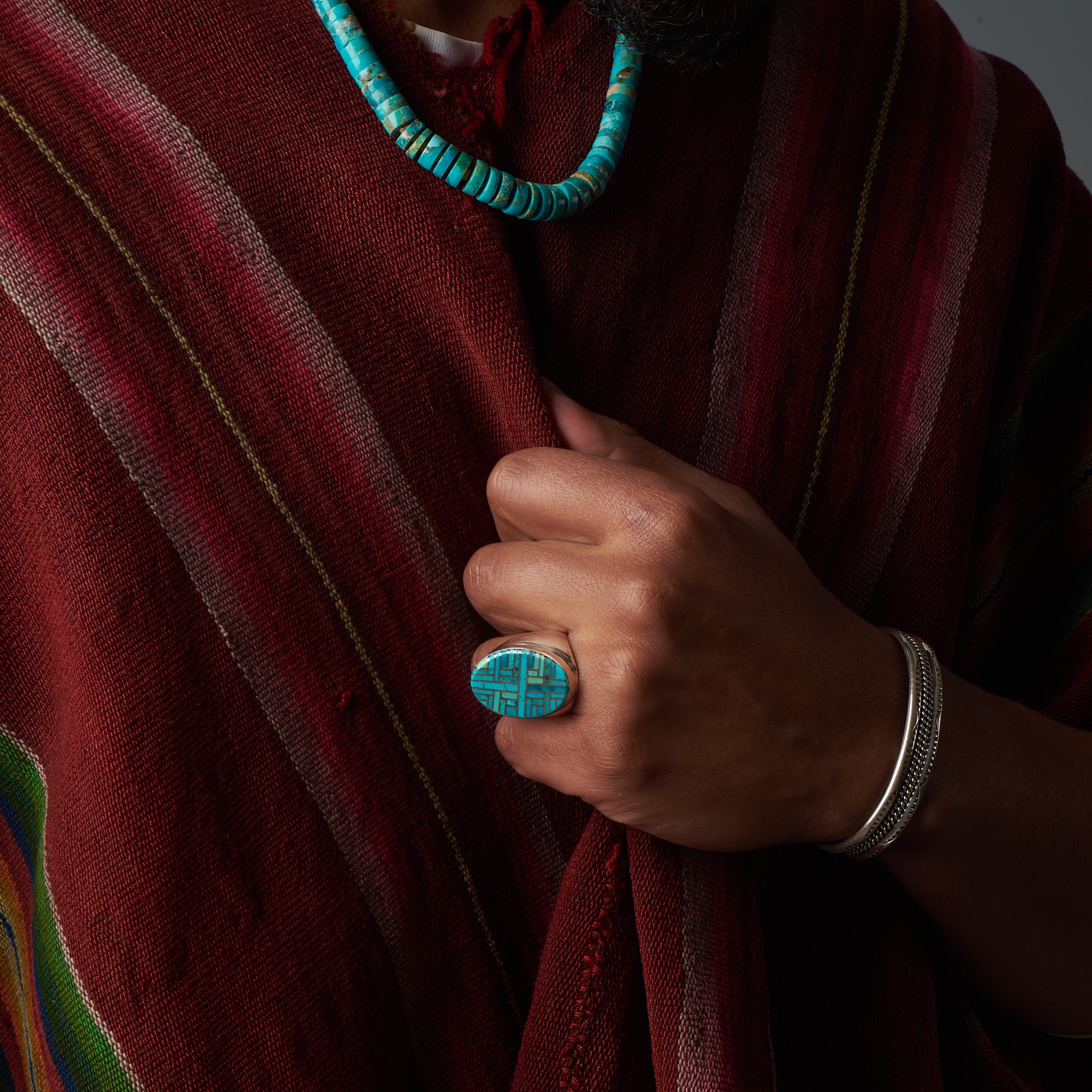 Navajo ring BA1260 in turquoise marquetry - Harpo Paris