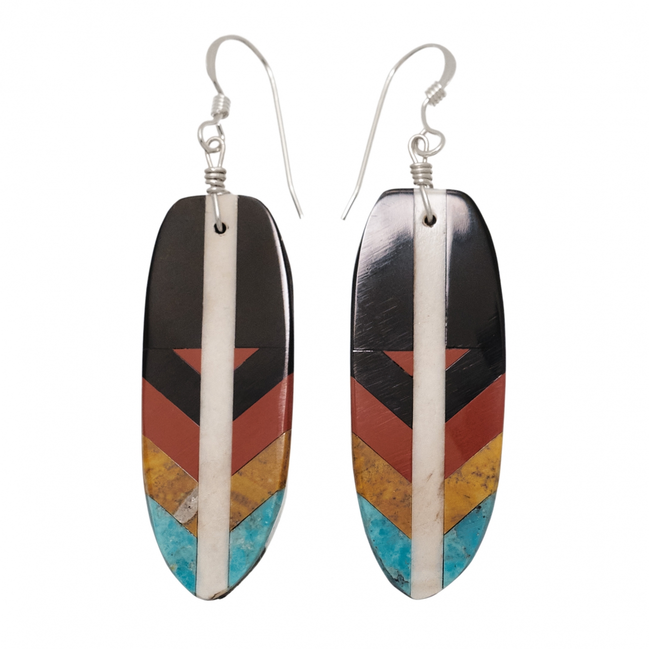 Pueblo earrings BO342 feather in stone inlay - Harpo Paris