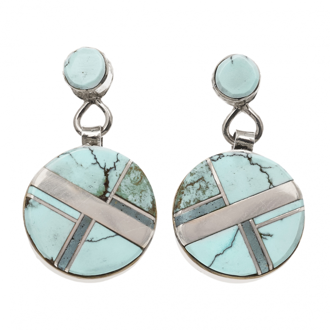 Earrings BO347 in turquoise and silver inlay - Harpo Paris