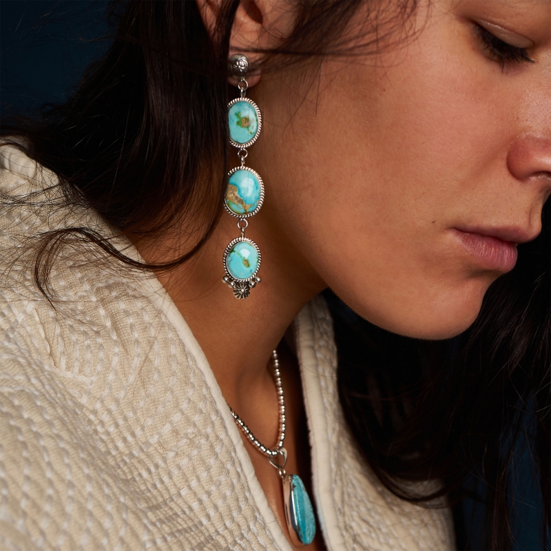 Earrings BO353 in turquoise and silver - Harpo Paris