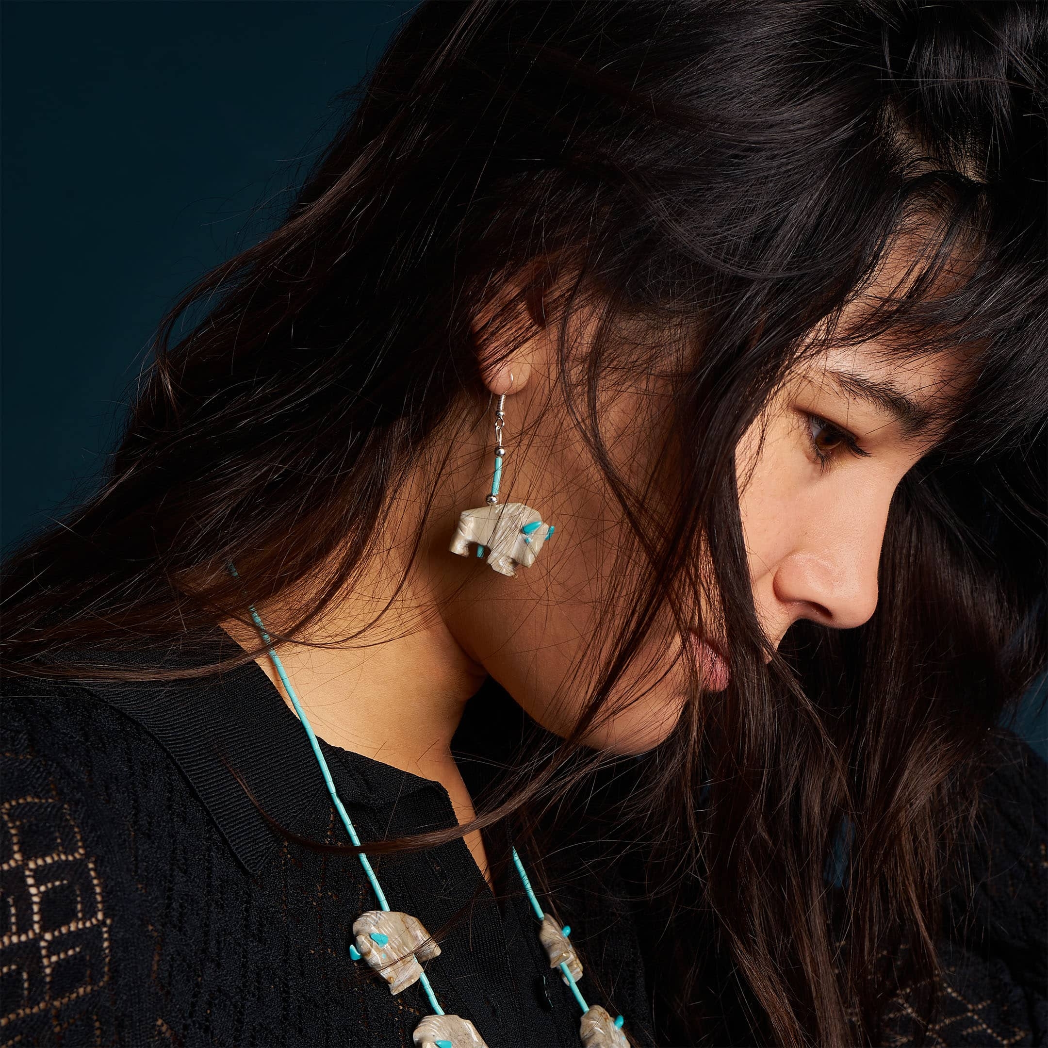 Parure fétiche bison COFE06, collier et boucles d'oreilles - Harpo Paris