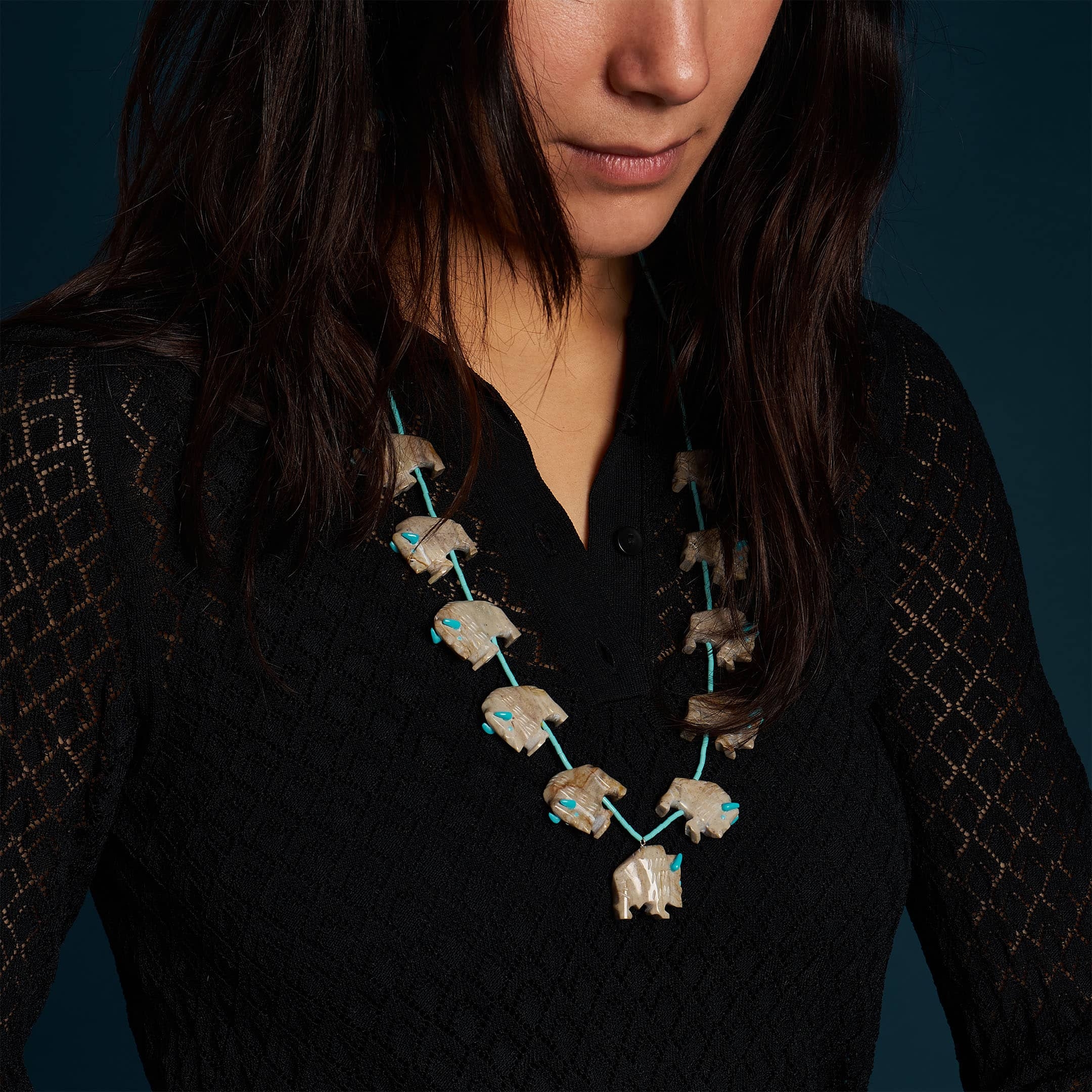 Parure fétiche bison COFE06, collier et boucles d'oreilles - Harpo Paris