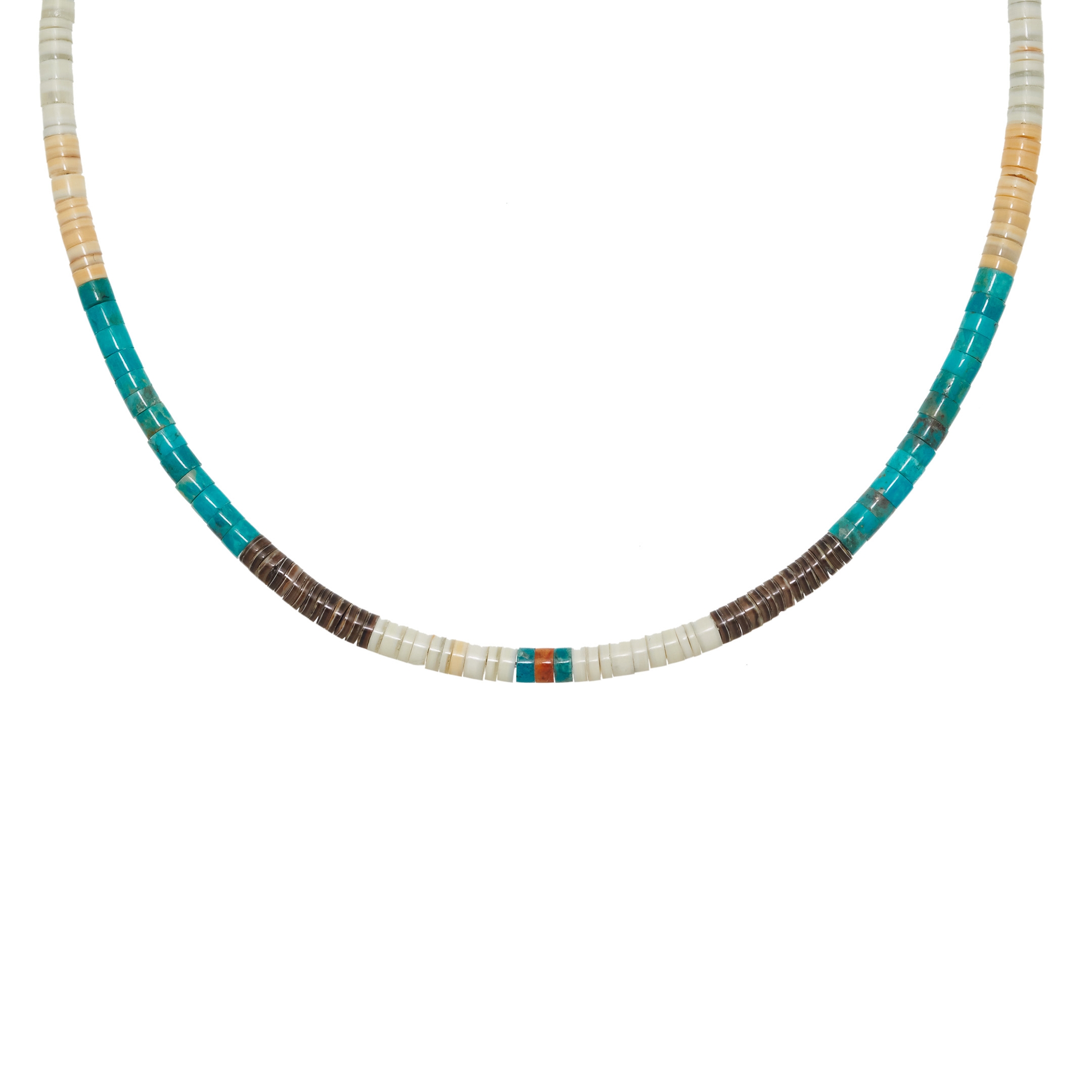 Pueblo necklace in turquoise and shells heishi beads, COP08 - Harpo Paris