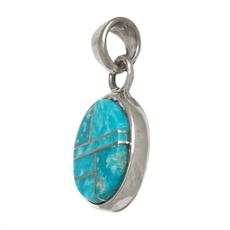 Navajo pendant PE425 in turquoise inlay and silver - Harpo Paris