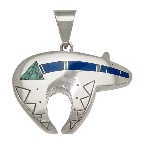 Bear pendant PE438 in turquoise lapis inlay on silver