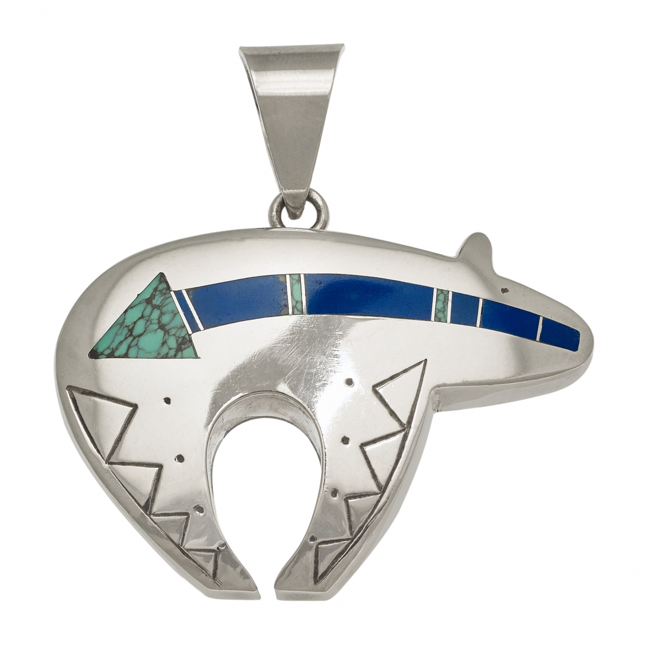 Pendentif ours PE438 argent, turquoise et lapis - Harpo Paris