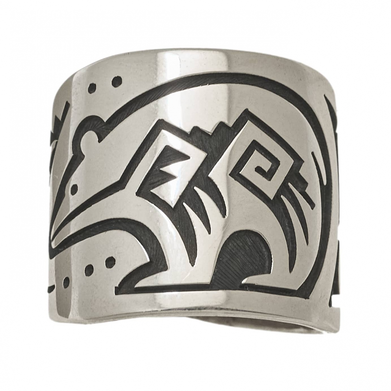 Hopi ring in sterling silver for men BA1315, bear and petroglyphs