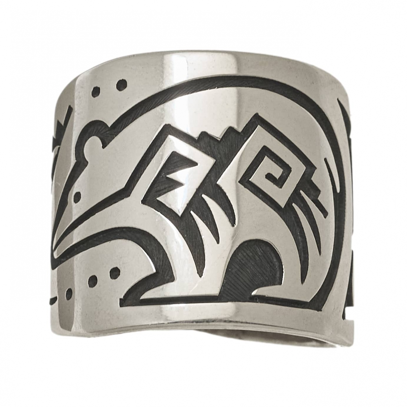 Bague Hopi en argent massif BA1315 ours et petroglyphs - Harpo Paris