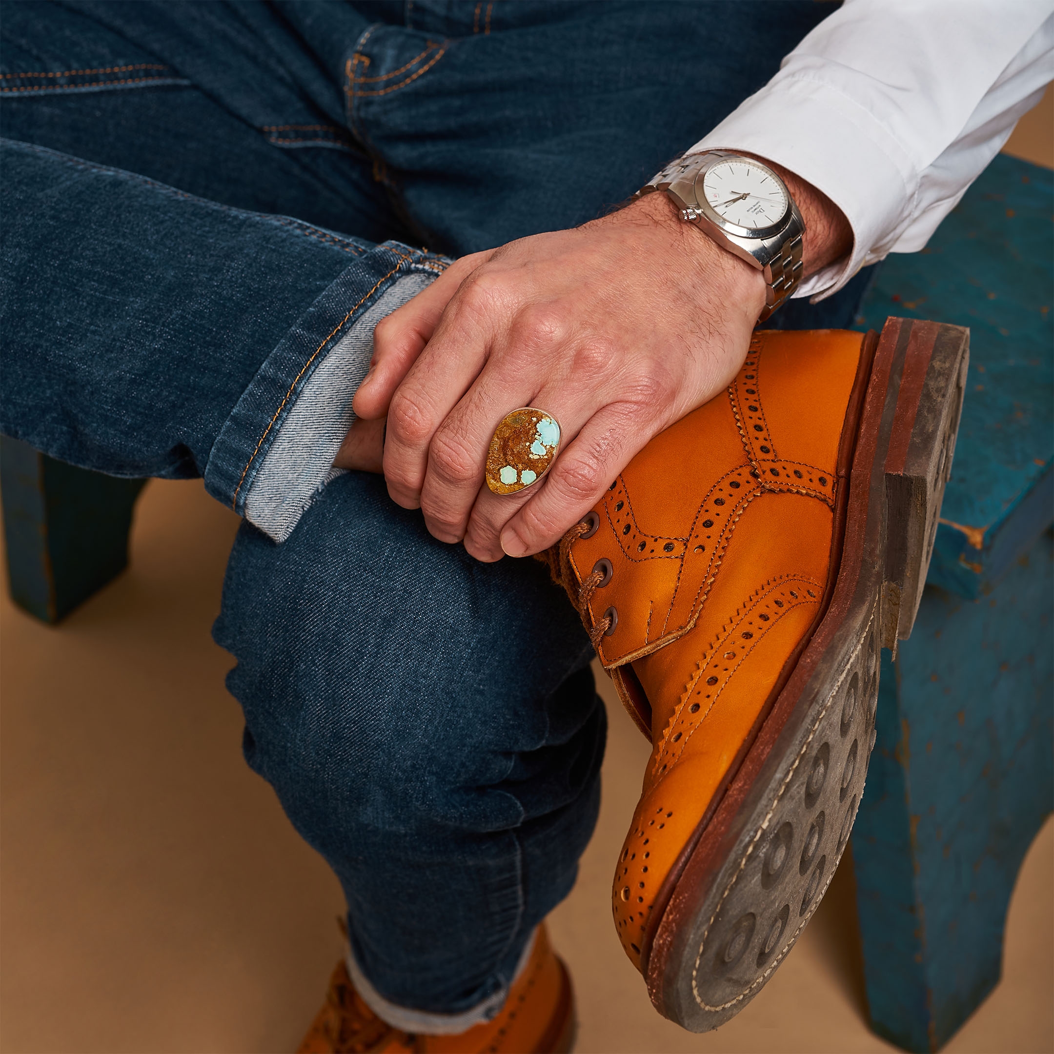 Turquoise and silver Navajo ring BA1308 - Harpo Paris