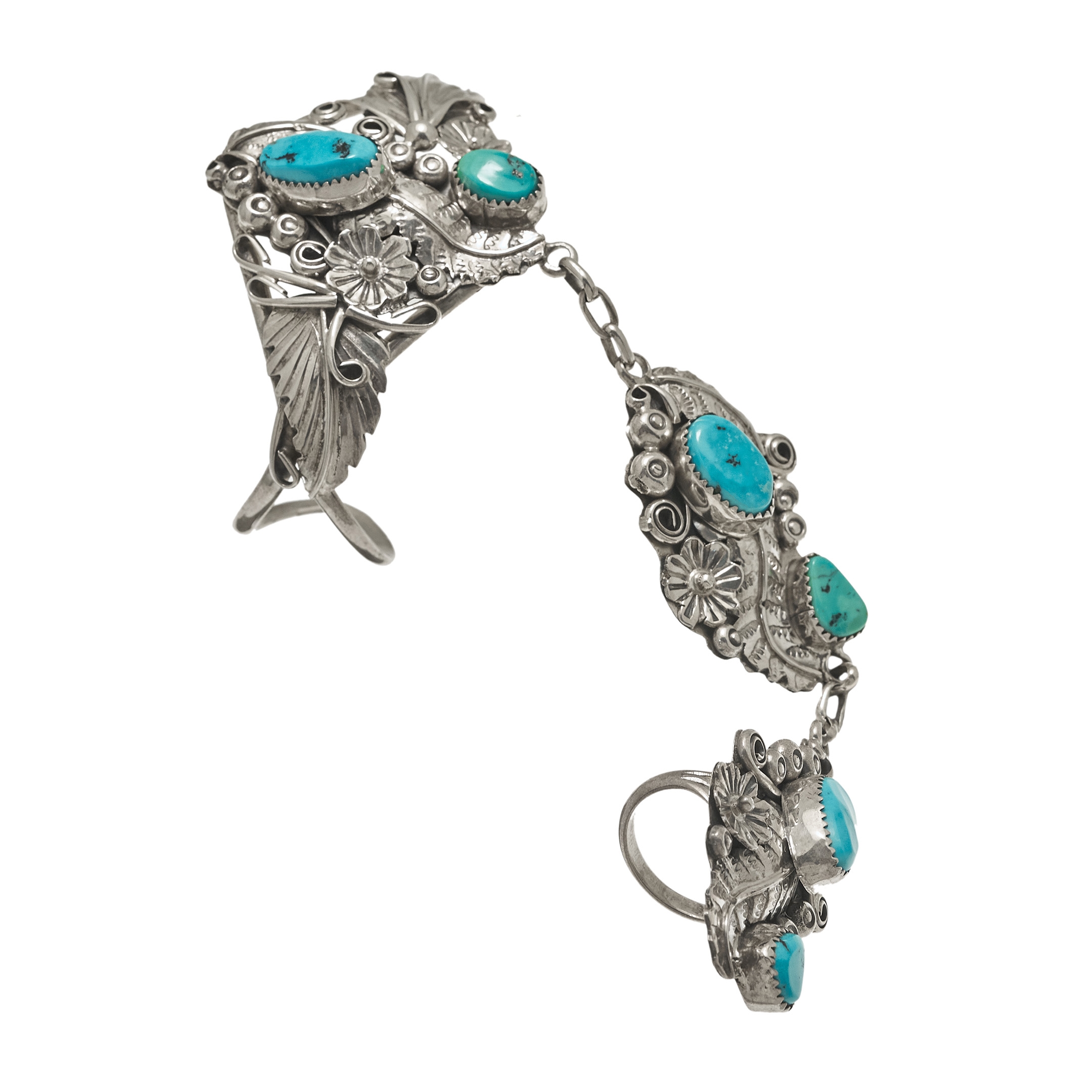 Bracelet-bague articulé BR779 en turquoise et argent - Harpo Paris