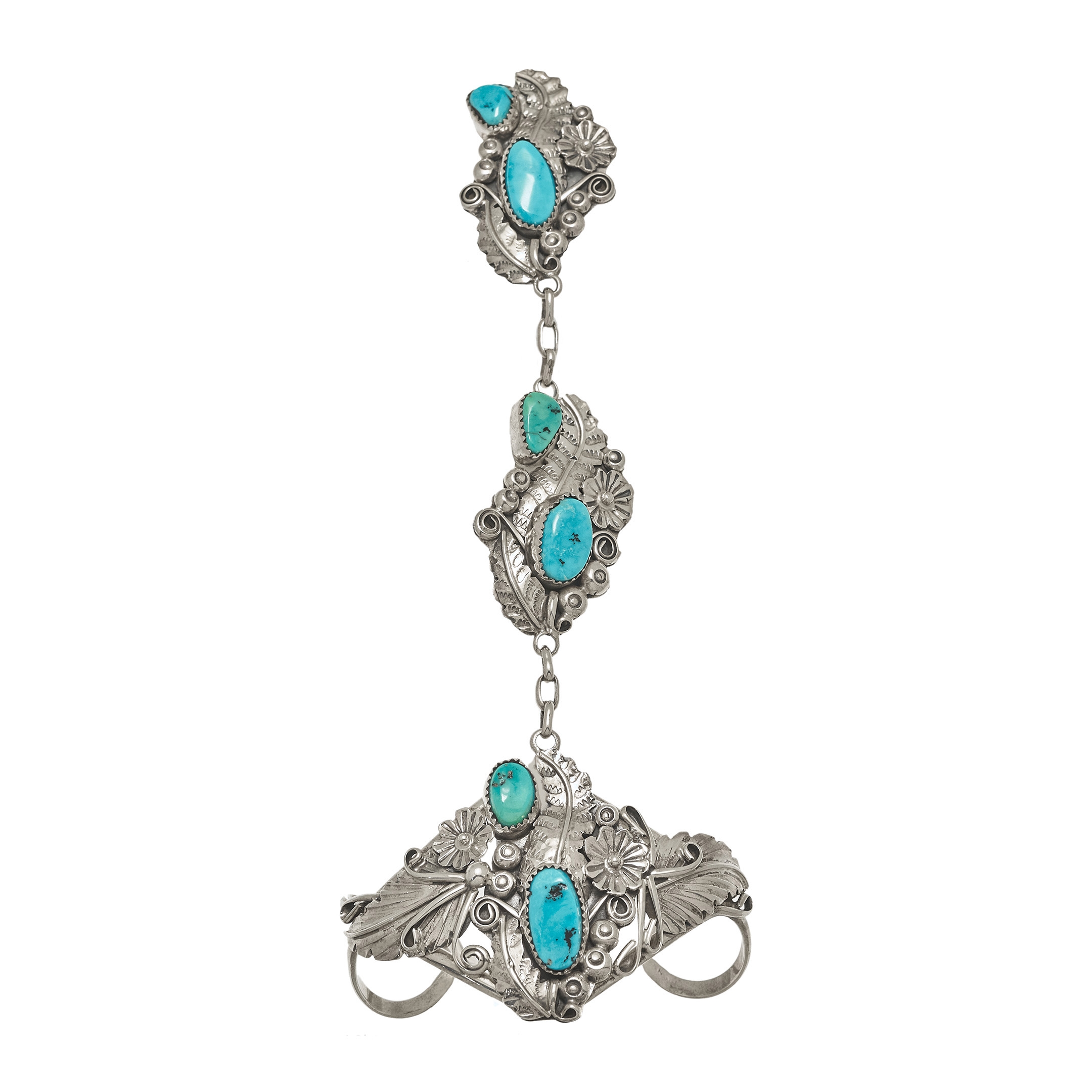 Navajo bracelet-ring in silver and turquoises BR779 - Harpo Paris