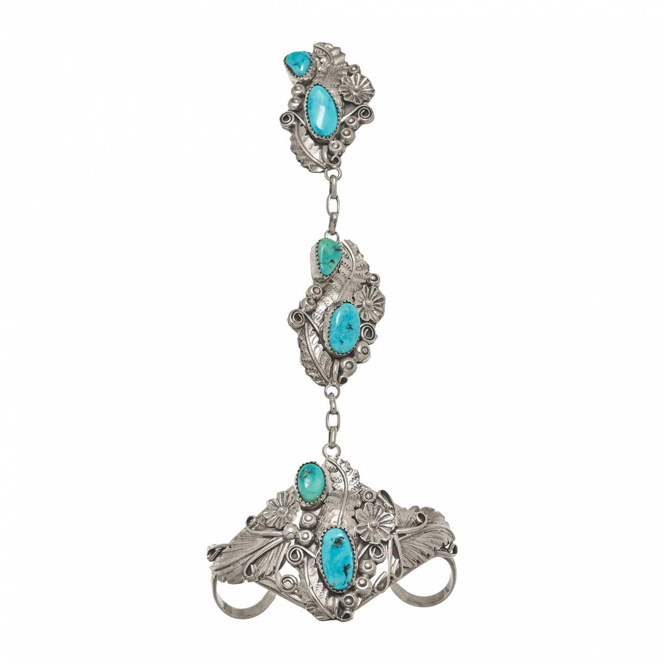 Navajo bracelet-ring in silver and turquoises BR779 - Harpo Paris