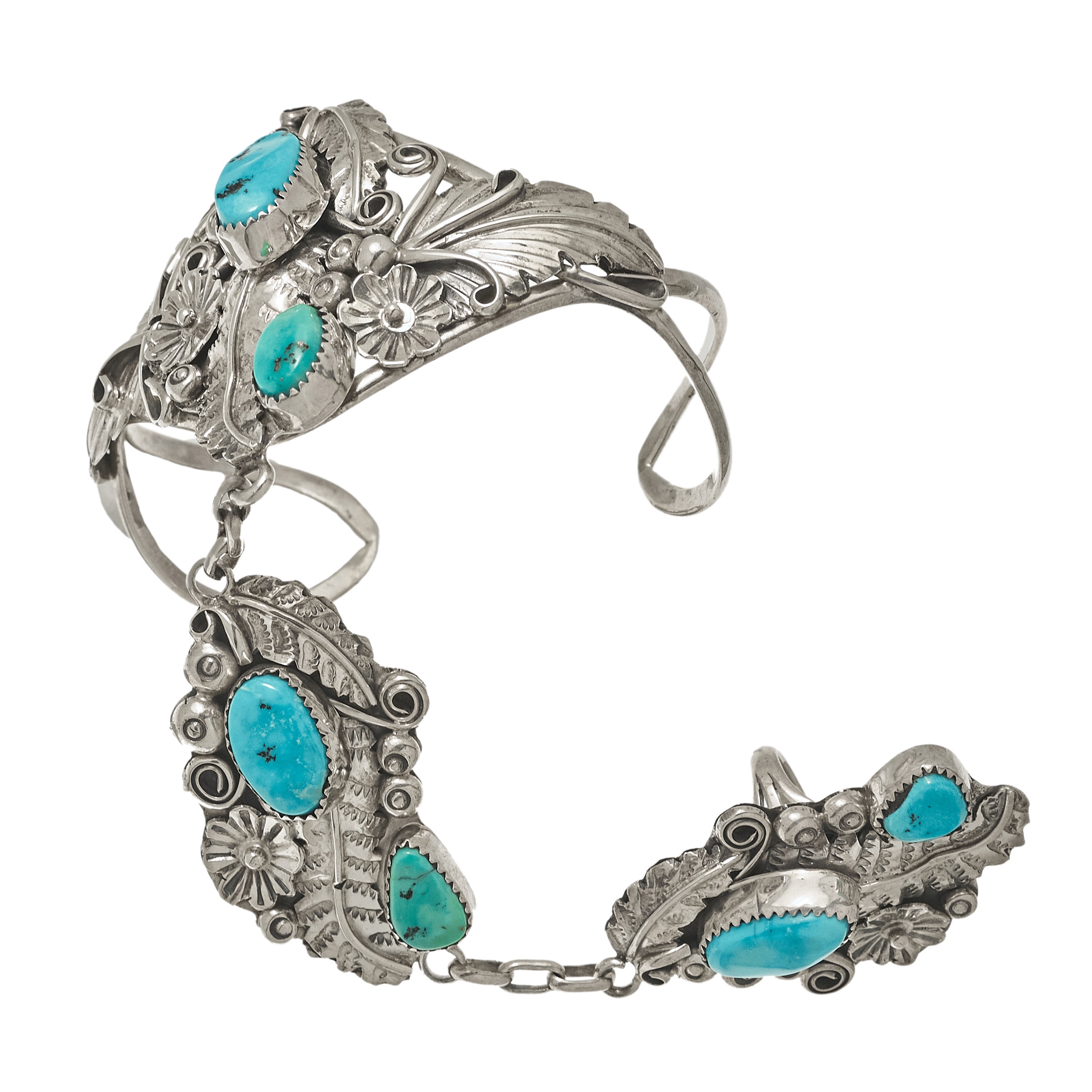 Navajo bracelet-ring in silver and turquoises BR779 - Harpo Paris