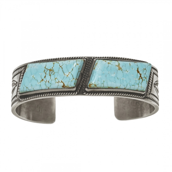 Bracelet Navajo pour femme en turquoises et argent massif - Harpo Paris