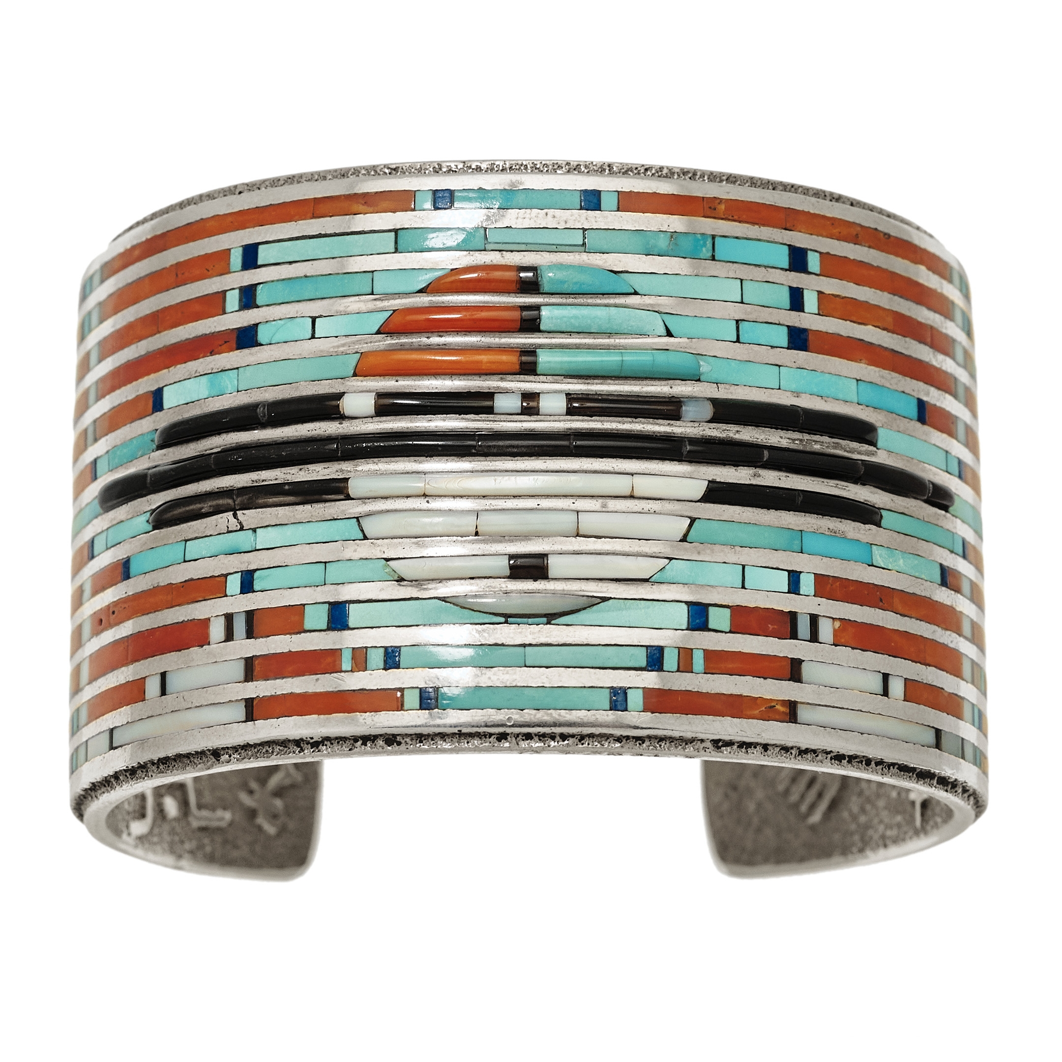 Bracelet manchette BR781 en marqueterie et argent - Harpo Paris