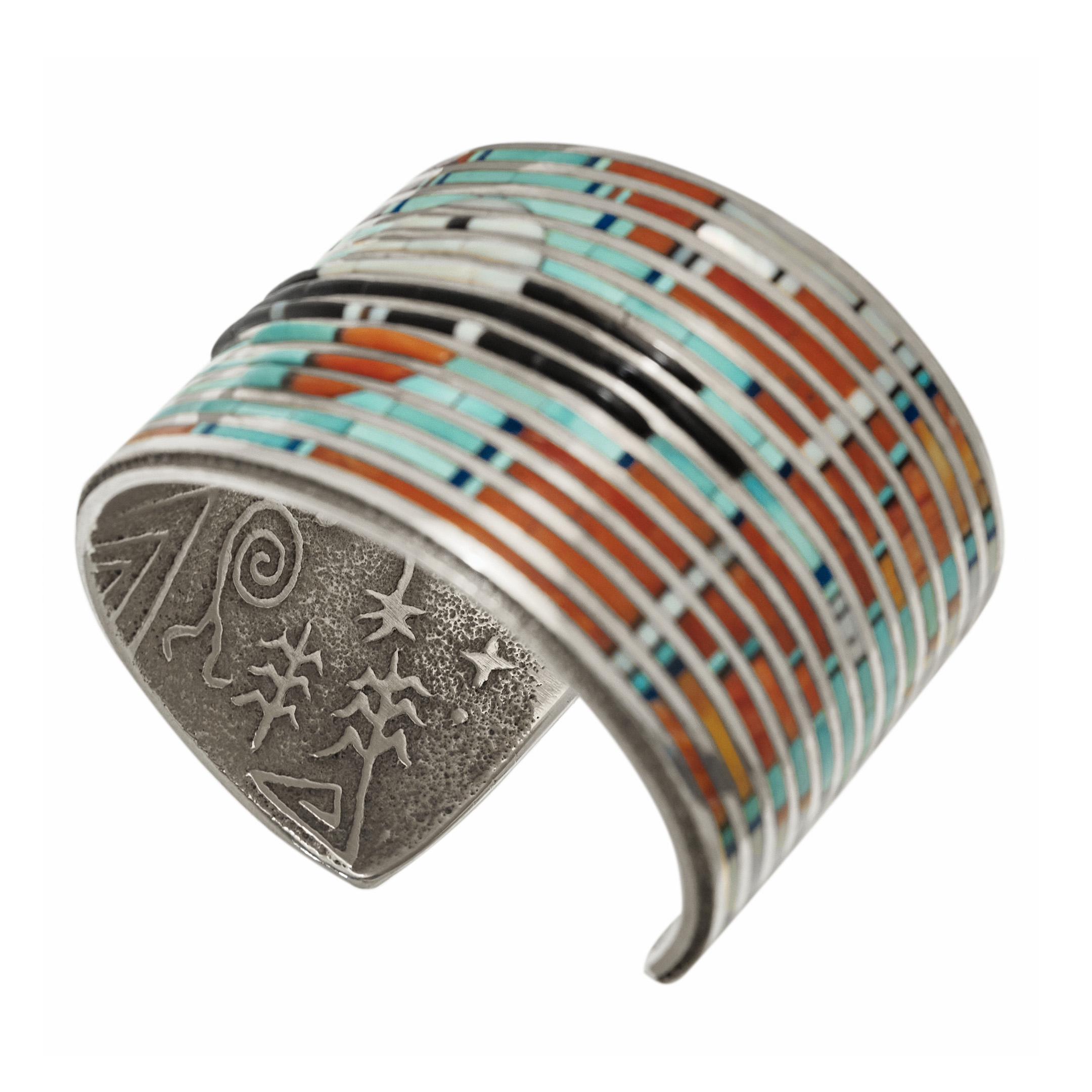 Bracelet manchette BR781 en marqueterie et argent - Harpo Paris