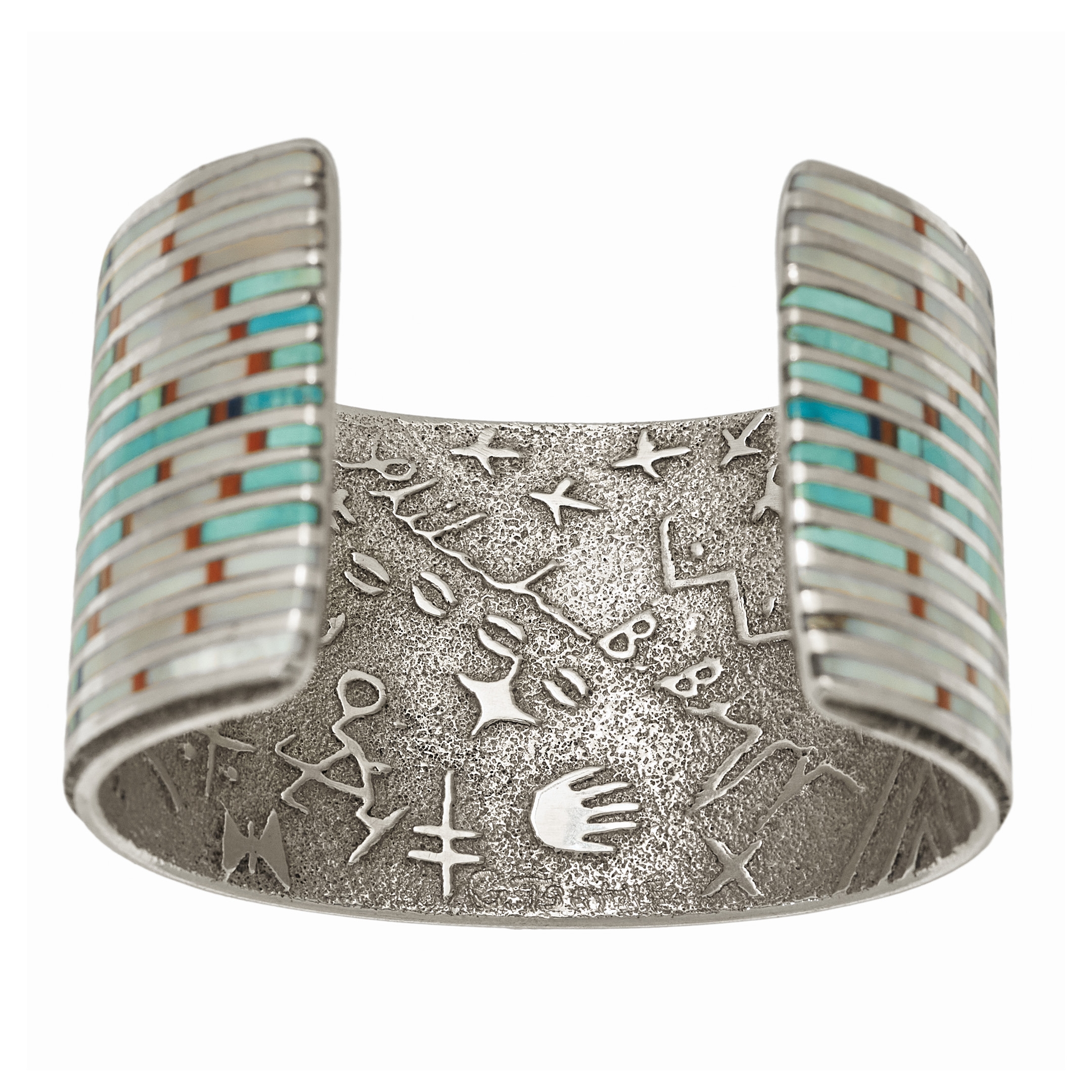 Bracelet manchette BR781 en marqueterie et argent - Harpo Paris