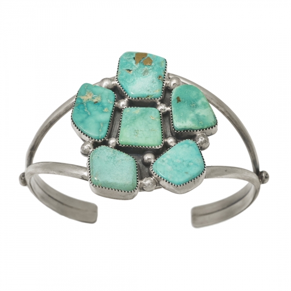 Bracelet Navajo argent, fleur en turquoise, BR782 - Harpo Paris