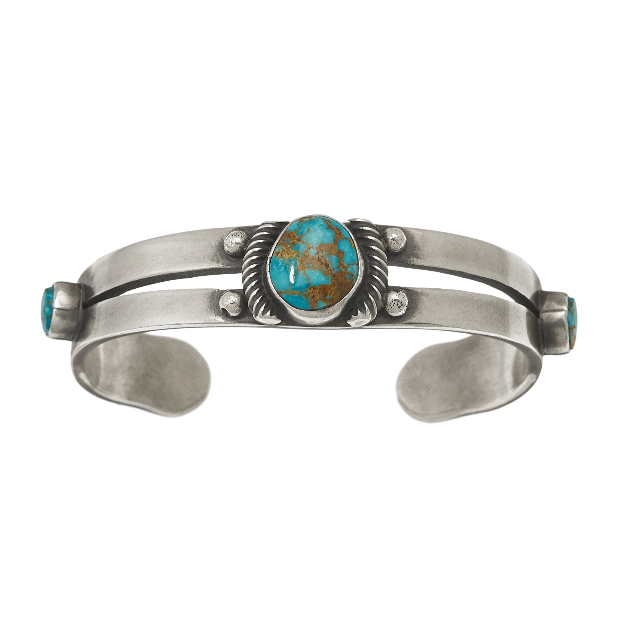 Bracelet Navajo en turquoises et argent massif BR783 - Harpo Paris