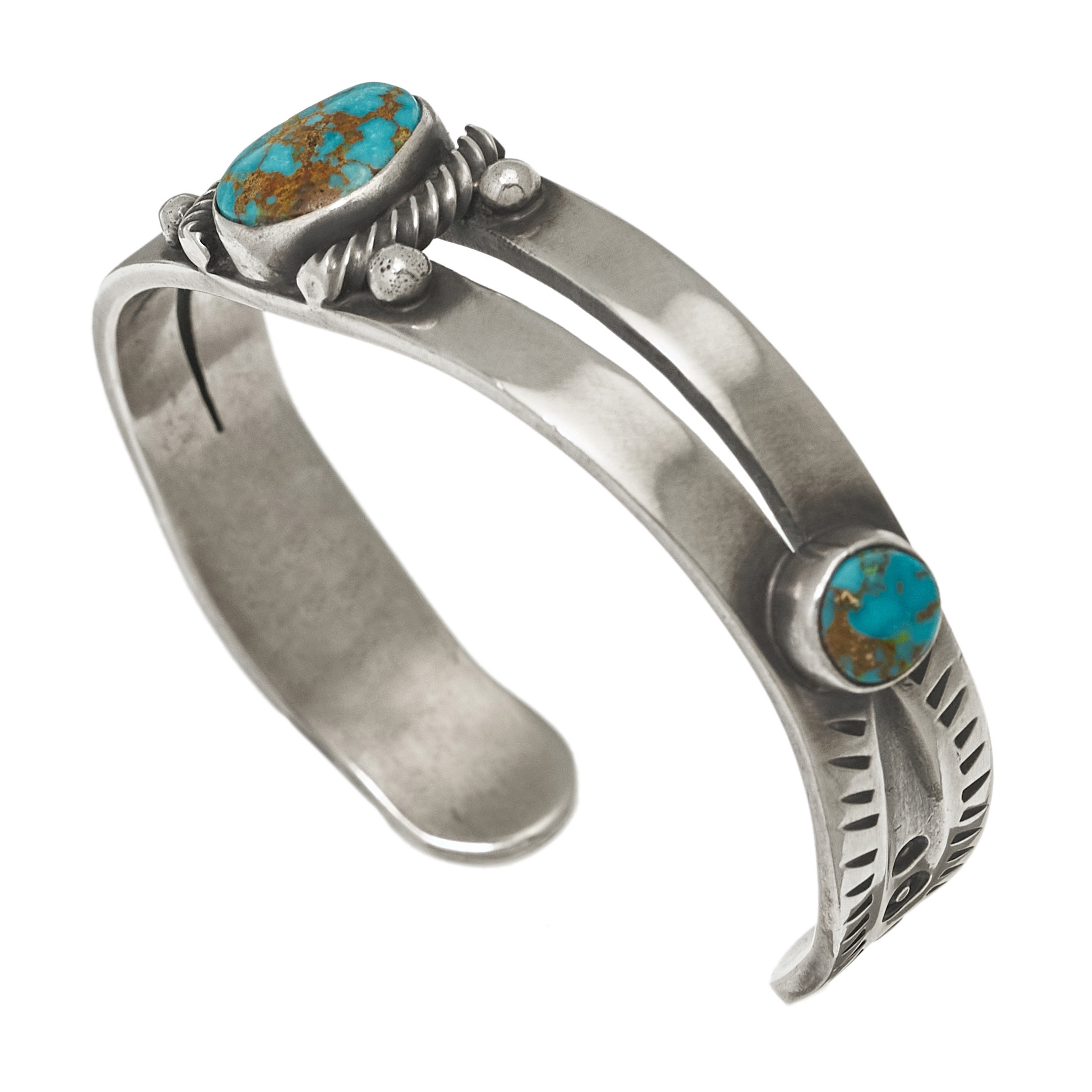 Bracelet Navajo en turquoises et argent massif BR783 - Harpo Paris