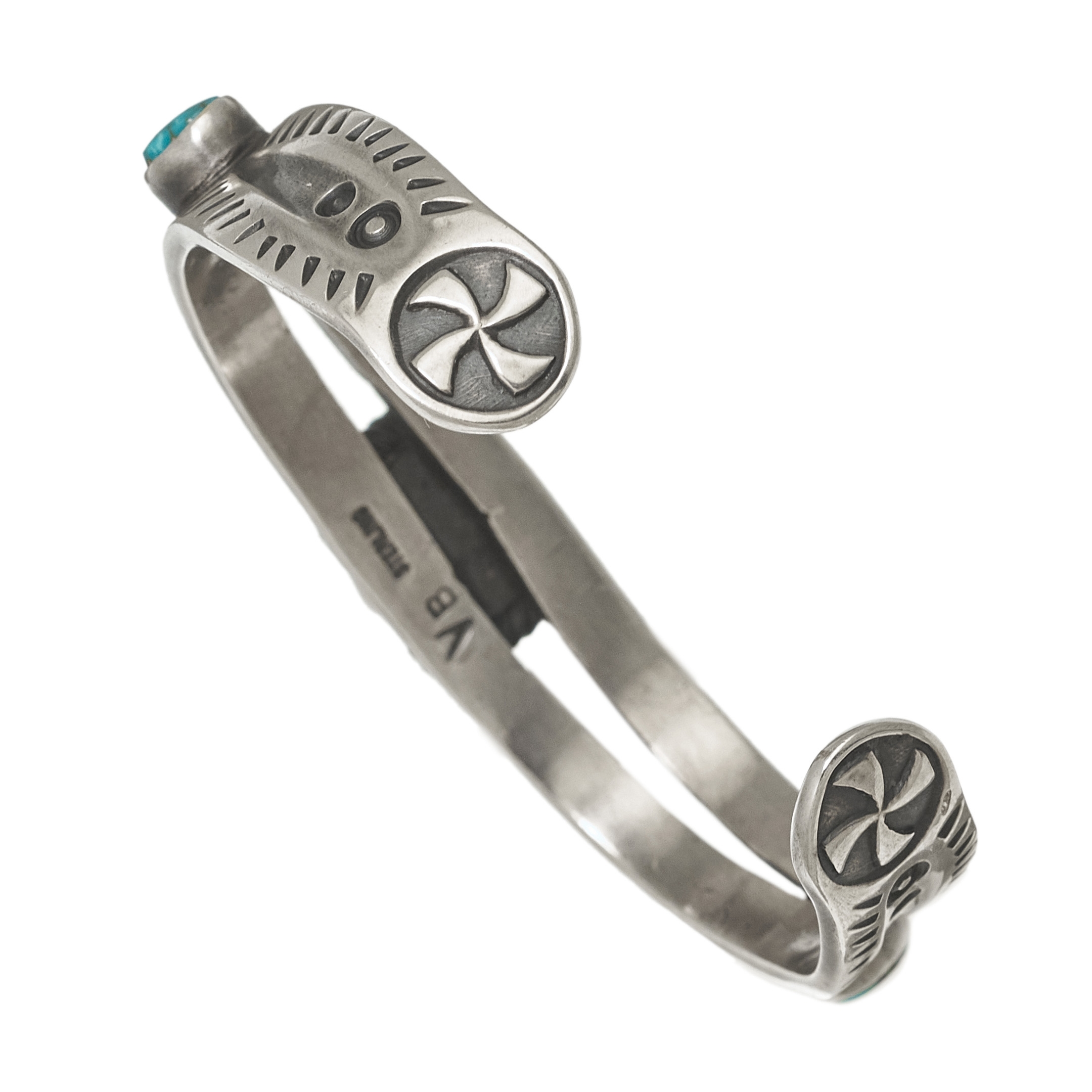 Bracelet Navajo en turquoises et argent massif BR783 - Harpo Paris