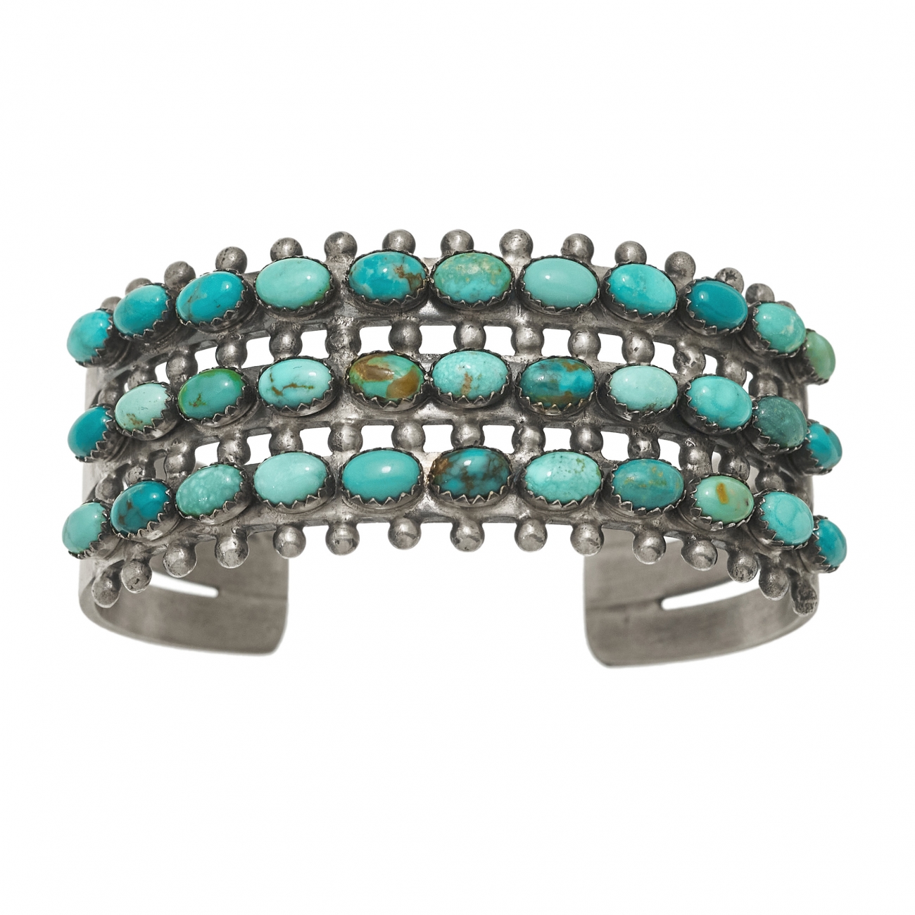 Navajo bracelet in genuine turquoise and mat silver BR786 - Harpo Paris