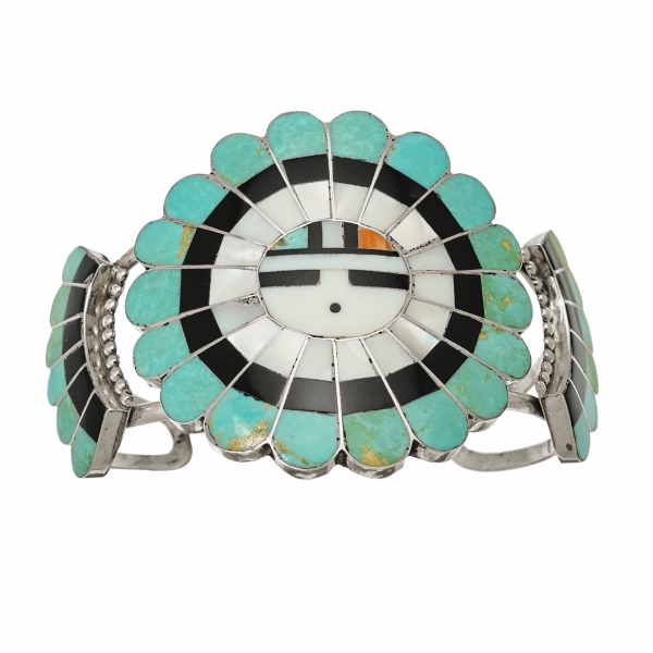 Zuni Sunface bracelet in inlay and silver BR787 - Harpo Paris