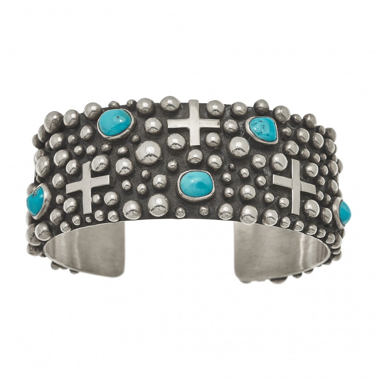 Bracelet Navajo en argent massif et turquoises BR790 - Harpo Paris