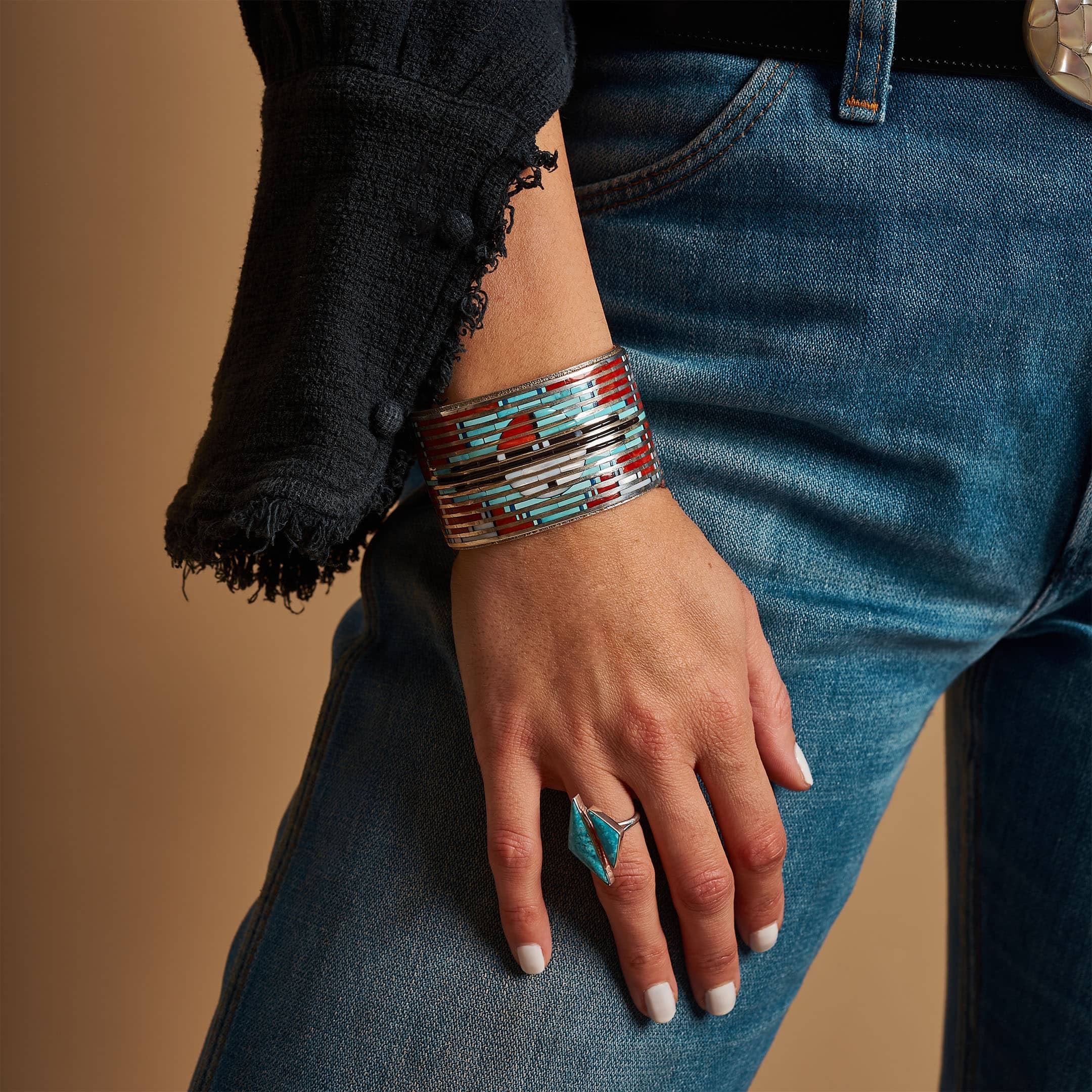 Inlay and silver Sunface bracelet BR781 - Harpo Paris