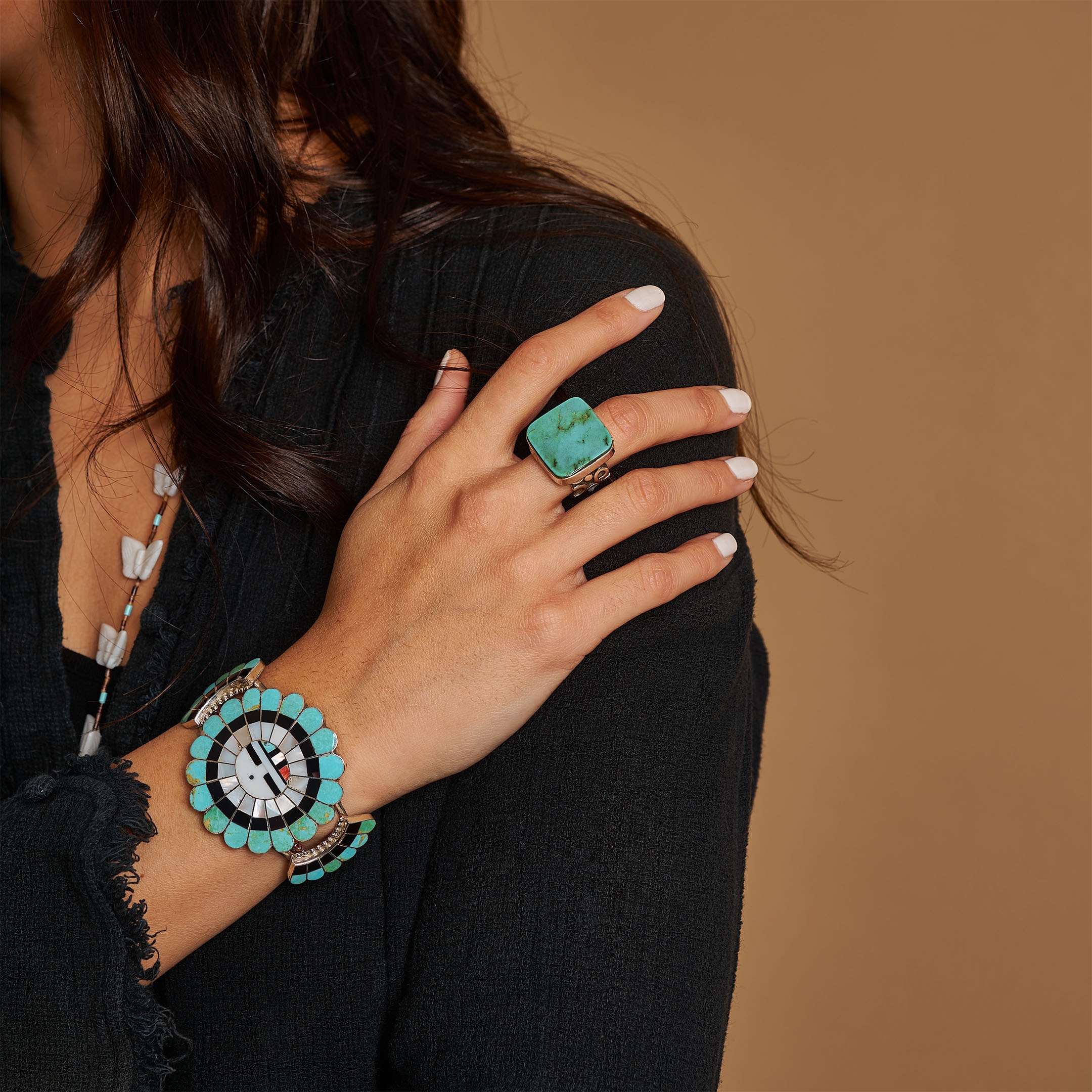 Zuni bracelet BR787, inlay and silver Sunface, BR787 - Harpo Paris
