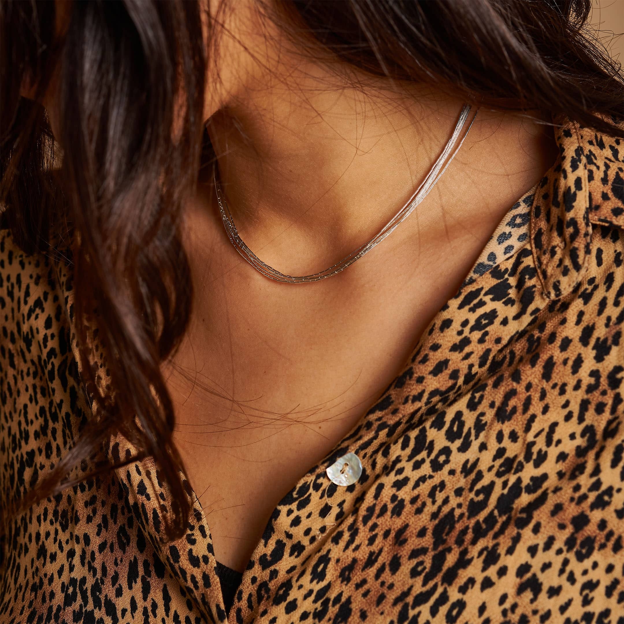 Multi-row liquid silver necklace N0516 - Harpo Paris