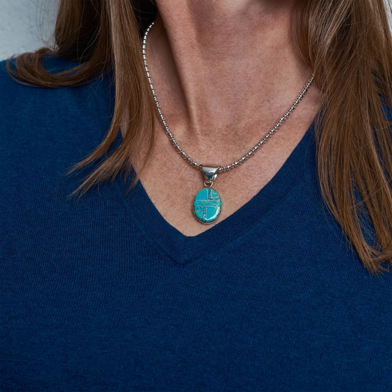 Navajo pendant PE423 in turquoise inlay and silver - Harpo Paris