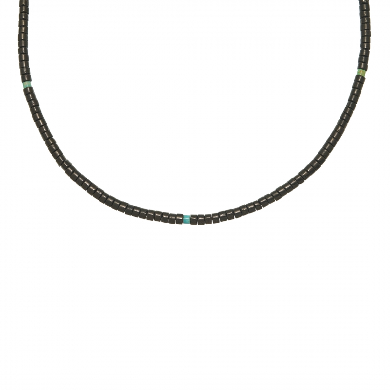 Necklace in black-jet and turquoise Heishi beads CO213 - Harpo Paris