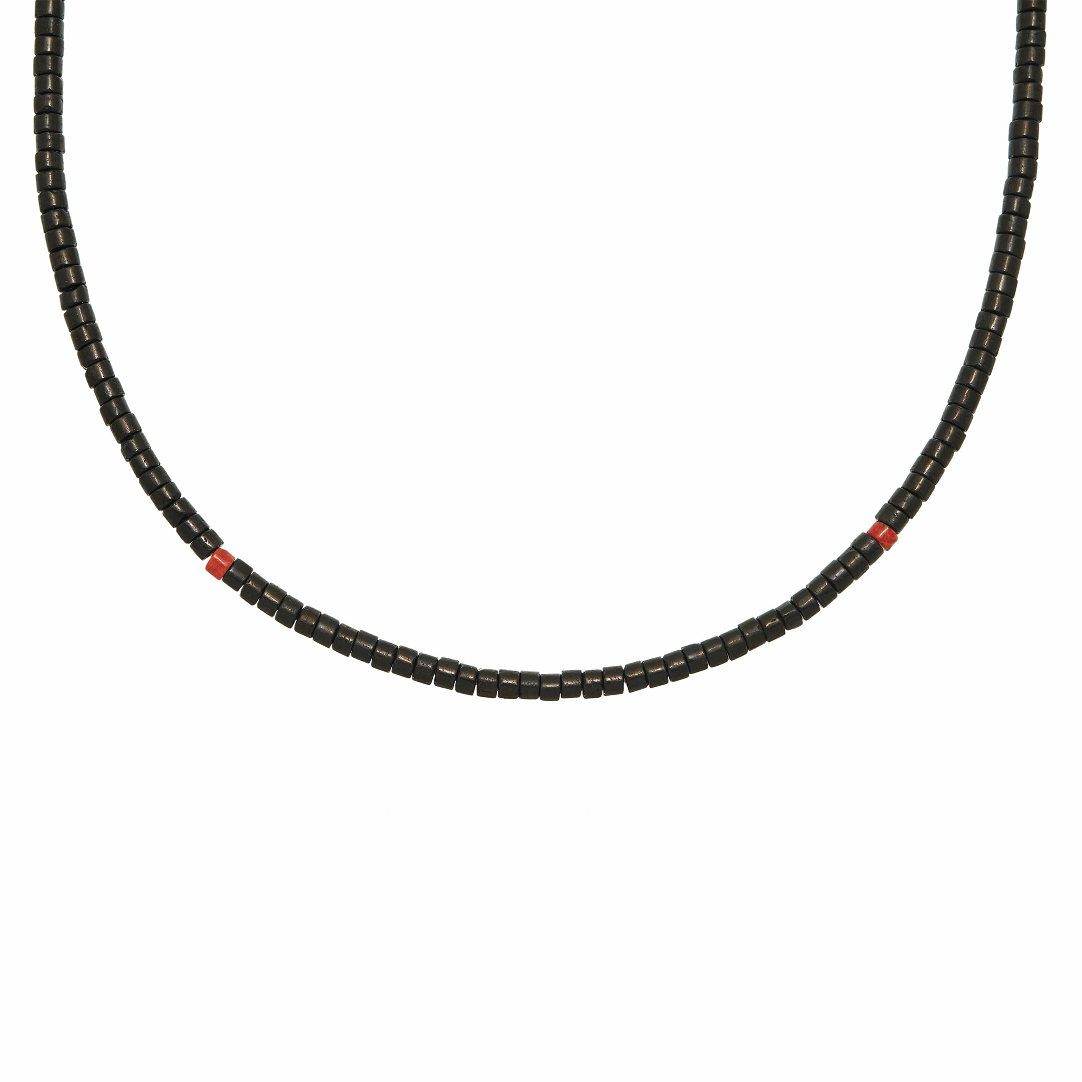 Necklace in black-jet and apple coral Heishi beads CO214 - Harpo Paris