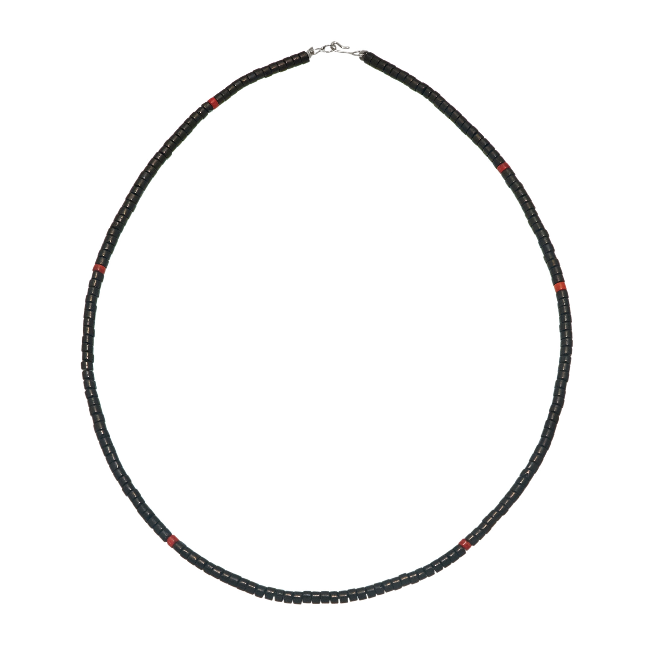 Necklace in black-jet and apple coral Heishi beads CO214 - Harpo Paris