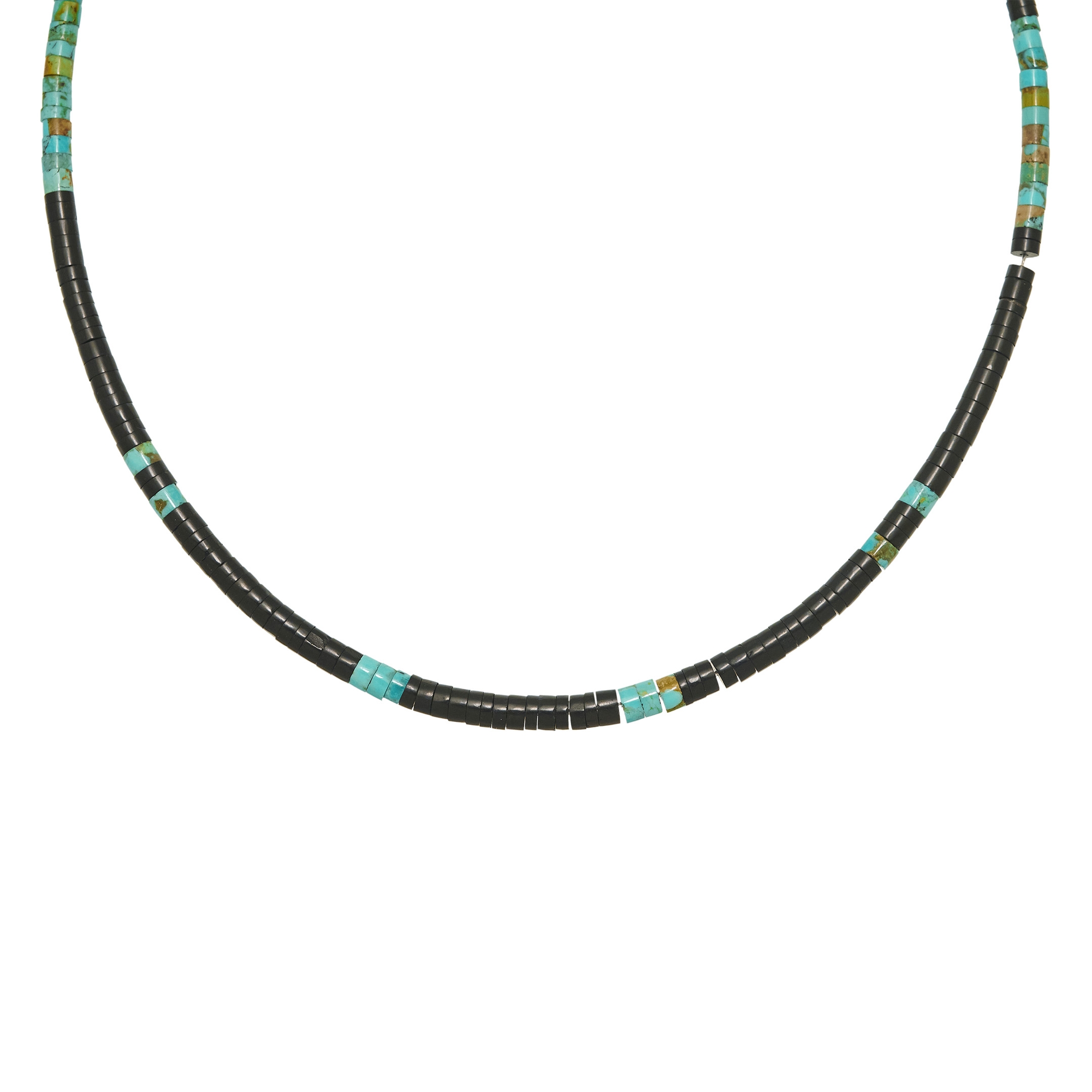 Heishi necklace in black jet and turquoise, COP12 - Harpo Paris